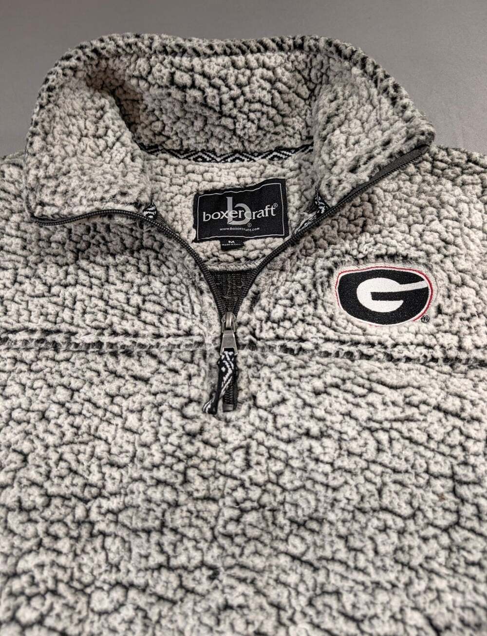 UGA Boxercraft Georgia Bulldogs  Sherpa Quarter-Zip Pullover Size M Gray